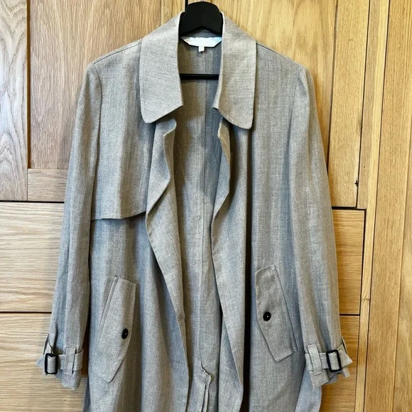 Crown Linen Designs Linen Trench Coat Beige Flax Size XS Classic Spring Chic - Picture 3 of 7